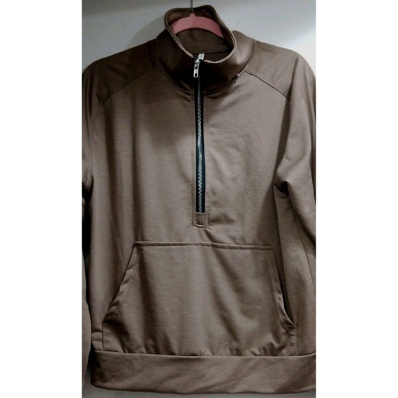 Women’s Small Mocha Brown 1/2 Zip Activewear Pullover Top Kangaroo Pocket LNC - Picture 5 of 7